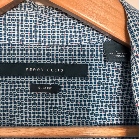 Perry Ellis Teal Patterned Button Down Shirt - Picture 2 of 4